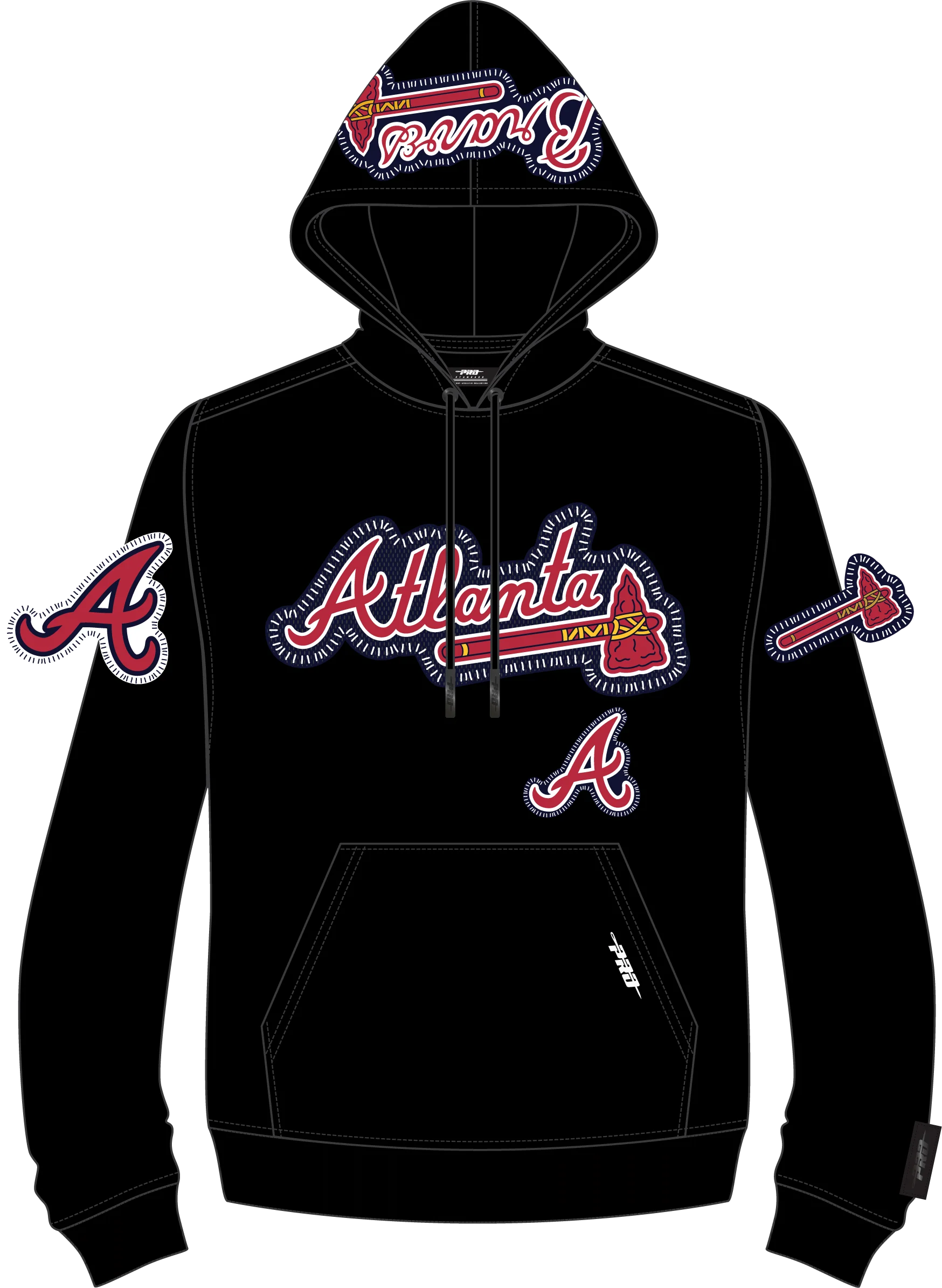 MLB ATLANTA BRAVES DIY PICK STITCH MEN'S DOUBLE KNIT PULLOVER HOODIE (BLACK) - Image 14