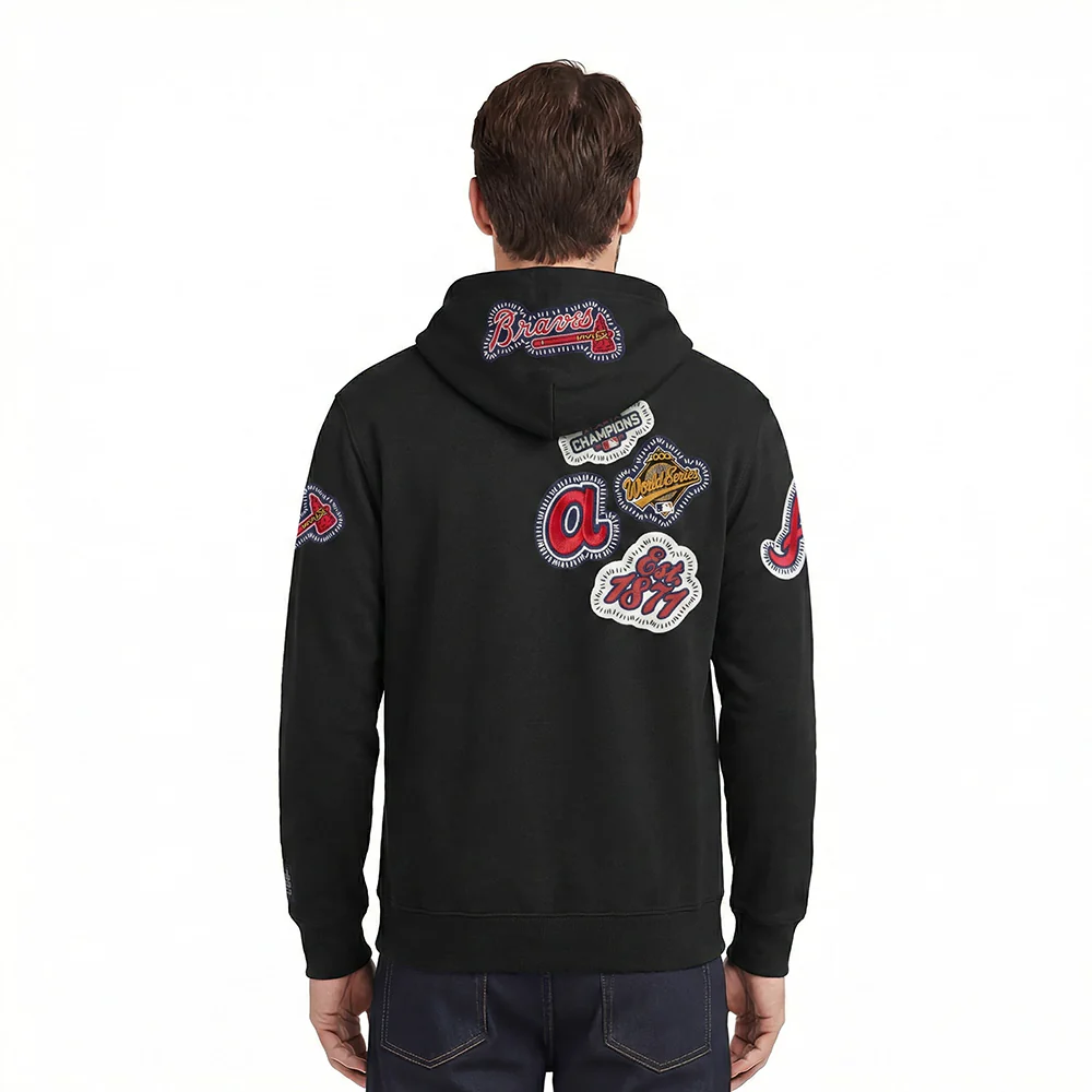 MLB ATLANTA BRAVES DIY PICK STITCH MEN'S DOUBLE KNIT PULLOVER HOODIE (BLACK) - Image 2