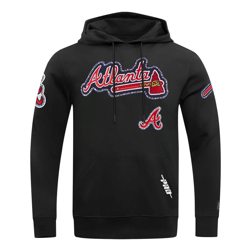 MLB ATLANTA BRAVES DIY PICK STITCH MEN'S DOUBLE KNIT PULLOVER HOODIE (BLACK) - Image 3