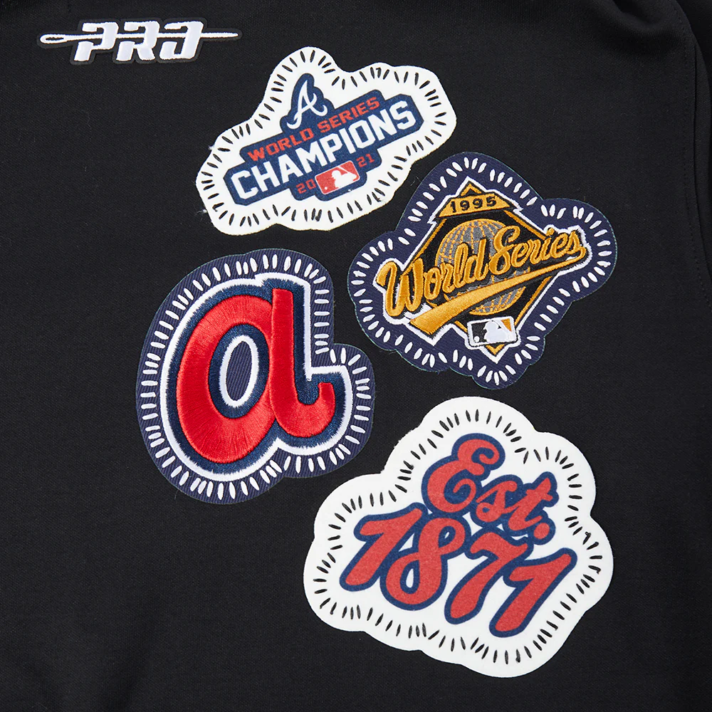 MLB ATLANTA BRAVES DIY PICK STITCH MEN'S DOUBLE KNIT PULLOVER HOODIE (BLACK) - Image 9