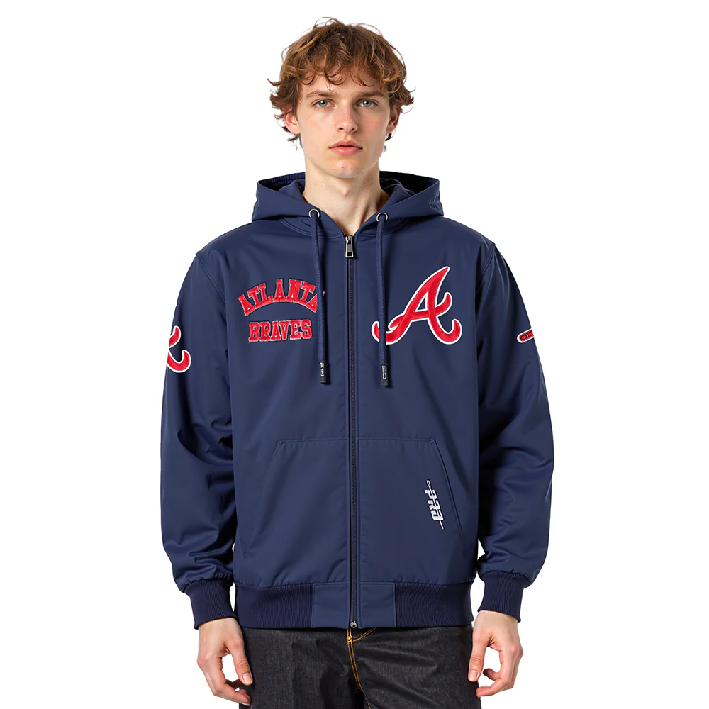 MLB ATLANTA BRAVES CLASSIC WIND SUIT MEN'S WOVEN FULL ZIP PULLOVER HOODIE (MIDNIGHT NAVY)
