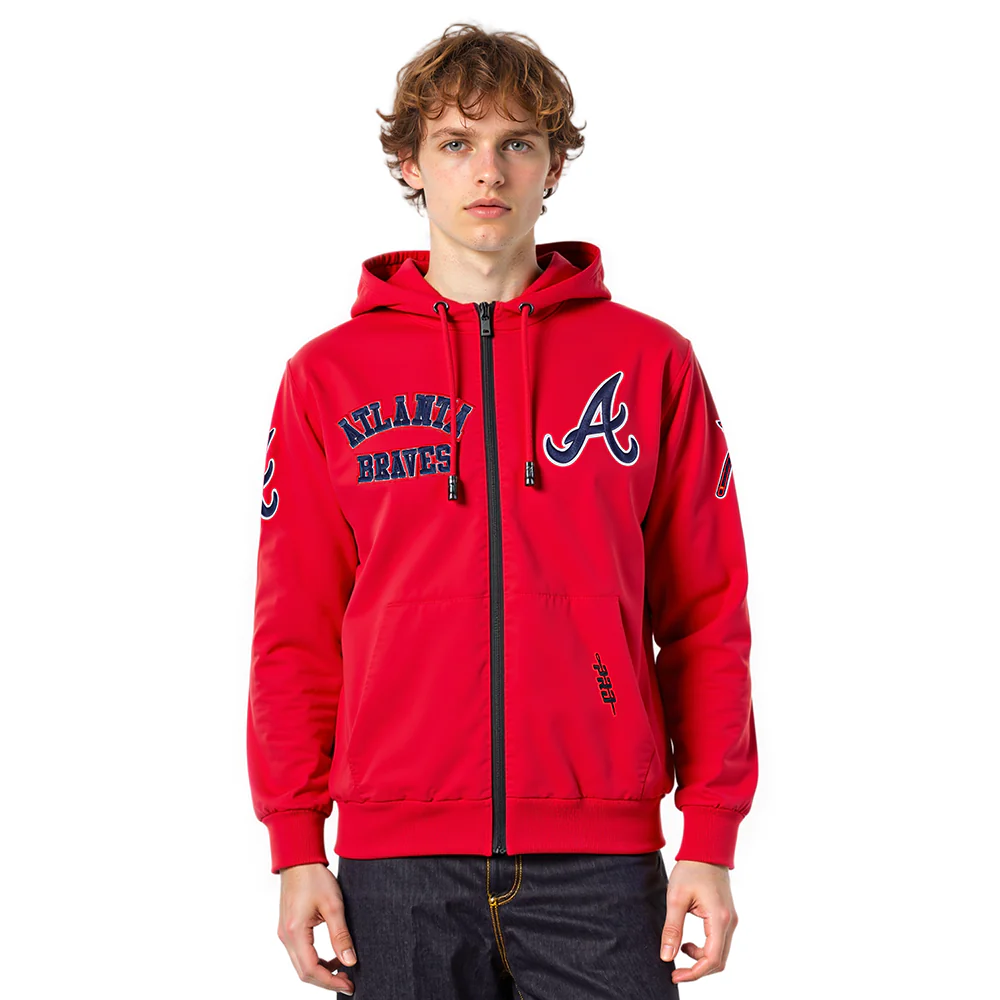 MLB ATLANTA BRAVES CLASSIC WIND SUIT MEN'S WOVEN FULL ZIP PULLOVER HOODIE (RED)