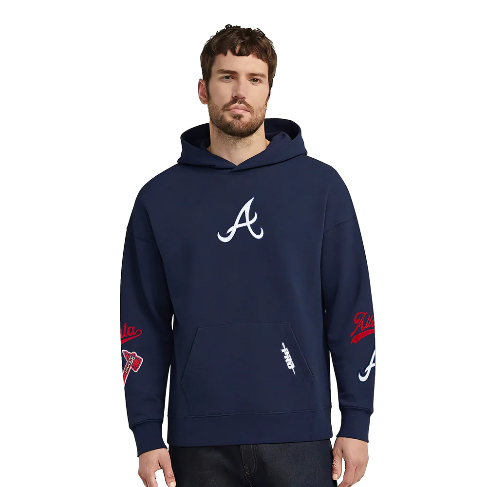 MLB ATLANTA BRAVES LIVING LARGE MEN'S DROP SHOULDER FLC PO HOODIE (MIDNIGHT NAVY)
