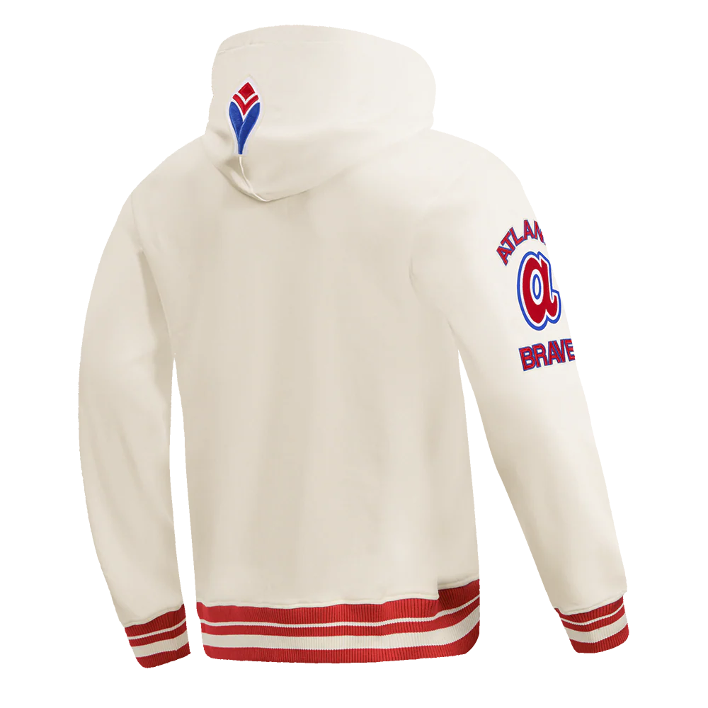 MLB ATLANTA BRAVES RETRO CLASSICS MEN'S RIB FLC PO HOODIE (EGGSHELL/ RED) - Image 4