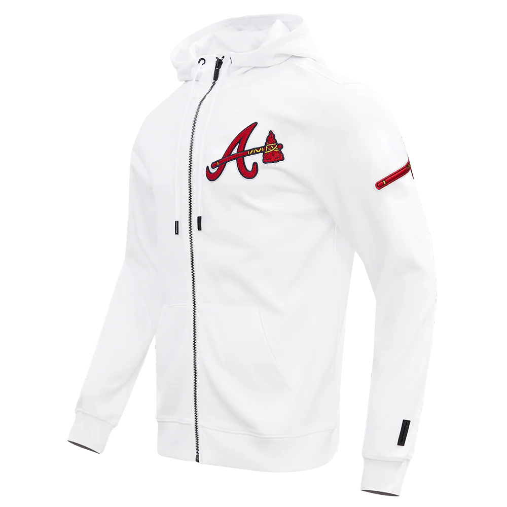 MLB ATLANTA BRAVES CLASSIC CHENILLE MEN'S FULL ZIP PULLOVER HOODIE (WHITE) - Image 2