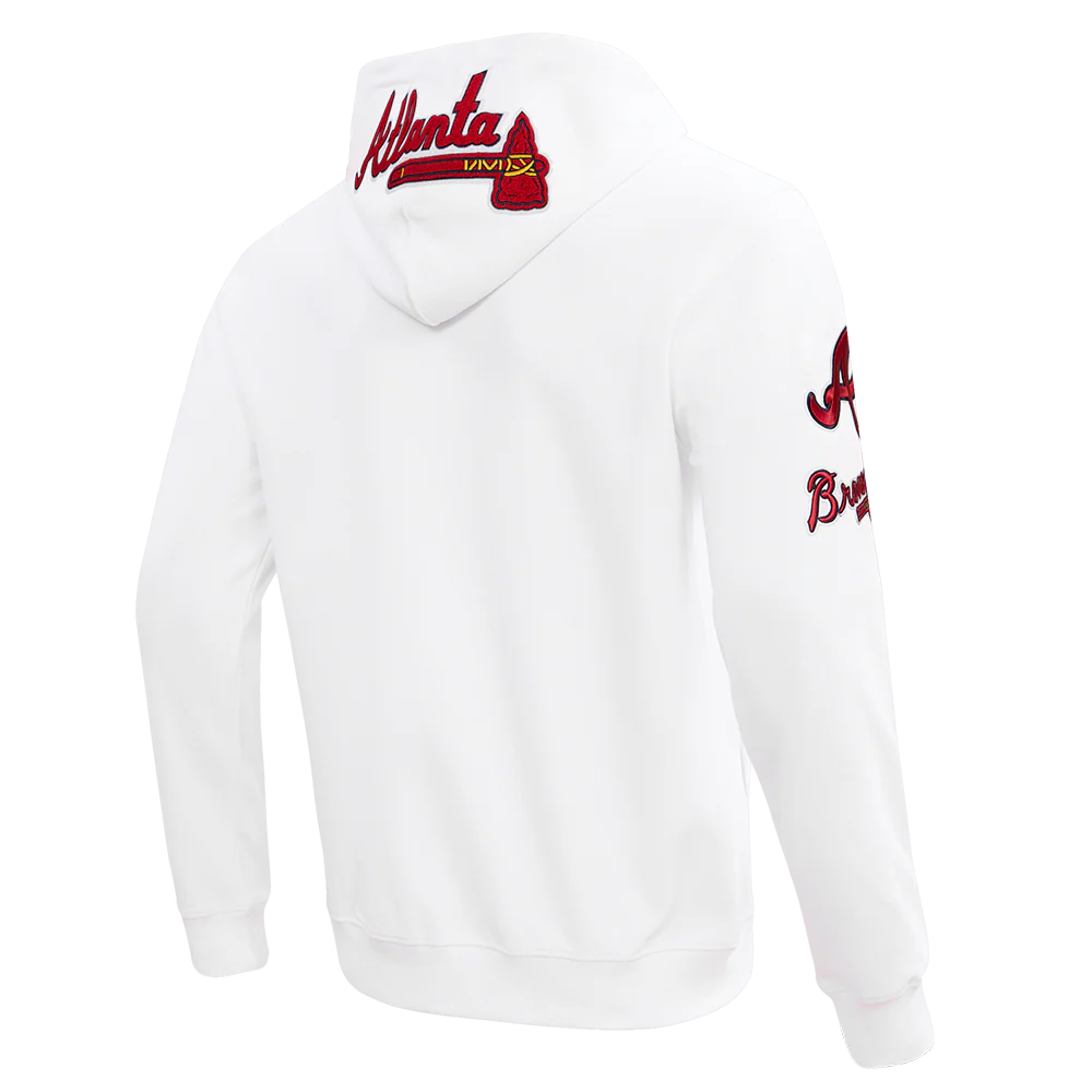 MLB ATLANTA BRAVES CLASSIC CHENILLE MEN'S FULL ZIP PULLOVER HOODIE (WHITE) - Image 3