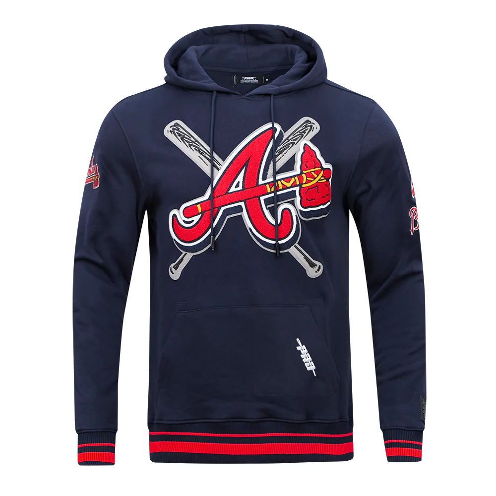 MLB ATLANTA BRAVES MASHUP MEN'S RIB PULLOVER HOODIE (MIDNIGHT NAVY/RED/MIDNIGHT NAVY)