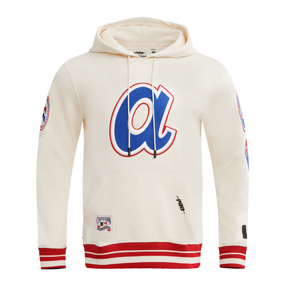 MLB ATLANTA BRAVES RETRO CLASSIC MEN'S PULLOVER HOODIE (EGGSHELL/RED)