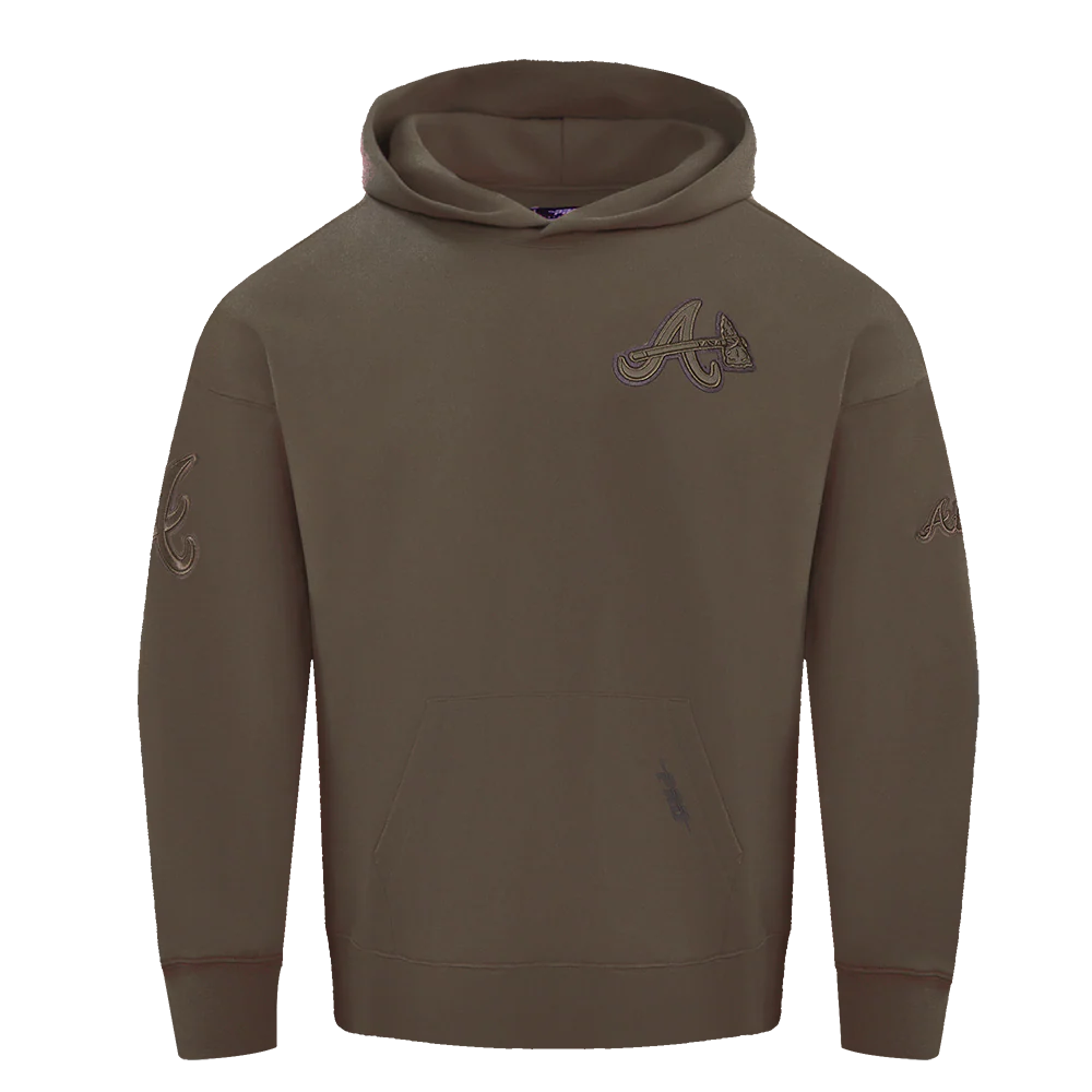 MLB ATLANTA BRAVES NEUTRAL MEN'S DROP SHOULDER PULLOVER HOODIE (DARK TAUPE)