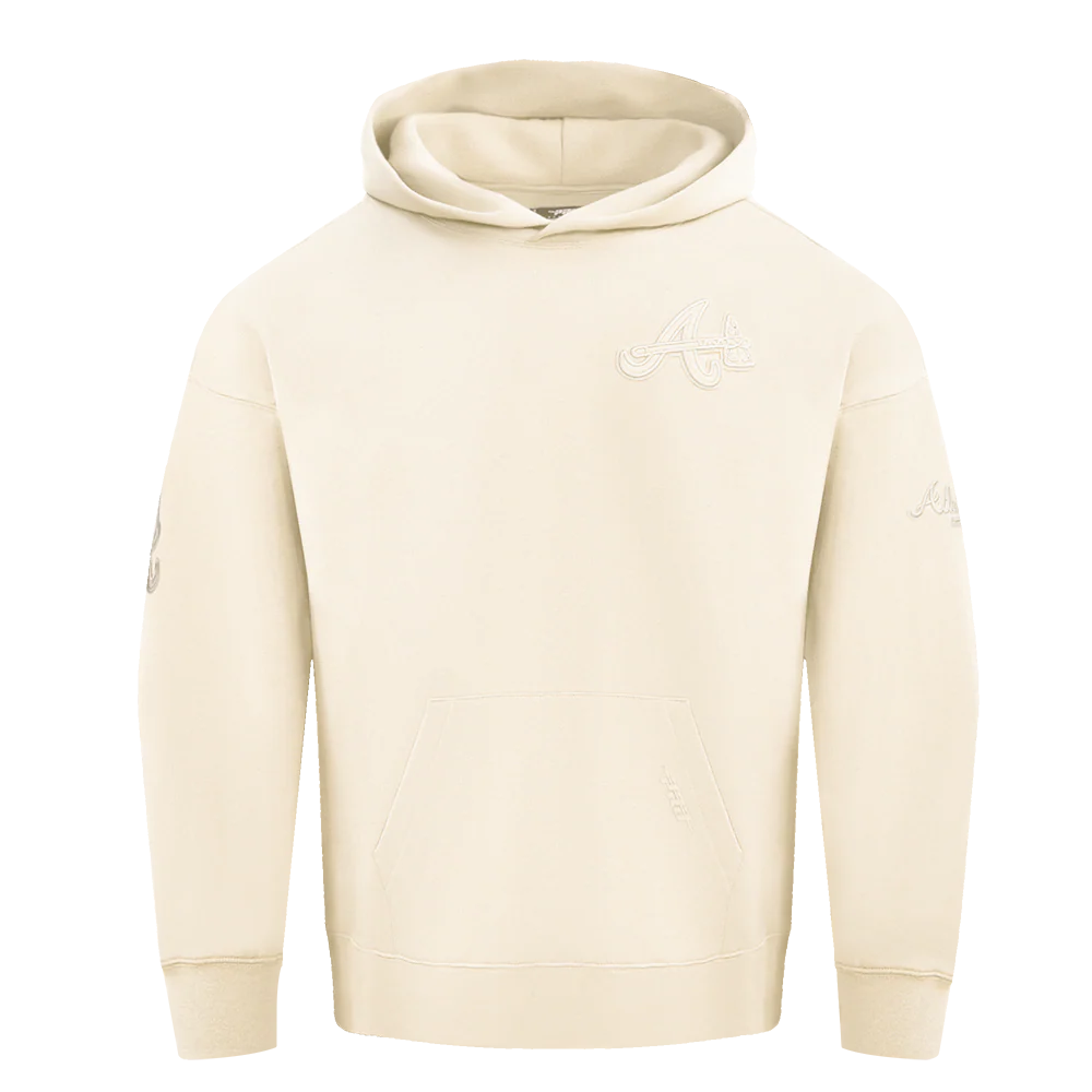 MLB ATLANTA BRAVES NEUTRAL DROP SHOULDER MEN'S PULLOVER HOODIE (EGGSHELL)
