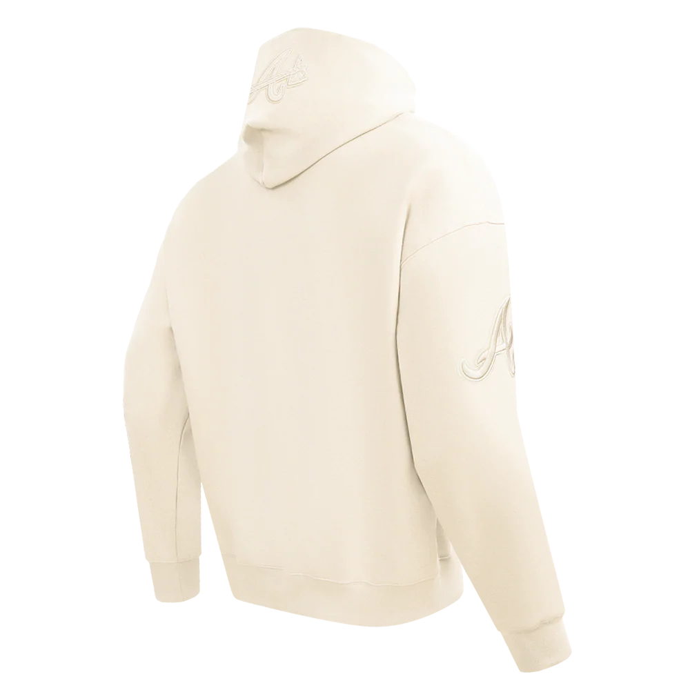 MLB ATLANTA BRAVES NEUTRAL DROP SHOULDER MEN'S PULLOVER HOODIE (EGGSHELL) - Image 3