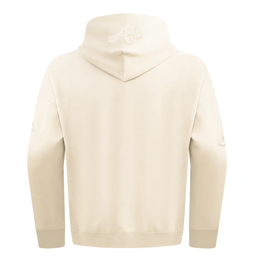 MLB ATLANTA BRAVES NEUTRAL DROP SHOULDER MEN'S PULLOVER HOODIE (EGGSHELL) - Image 4