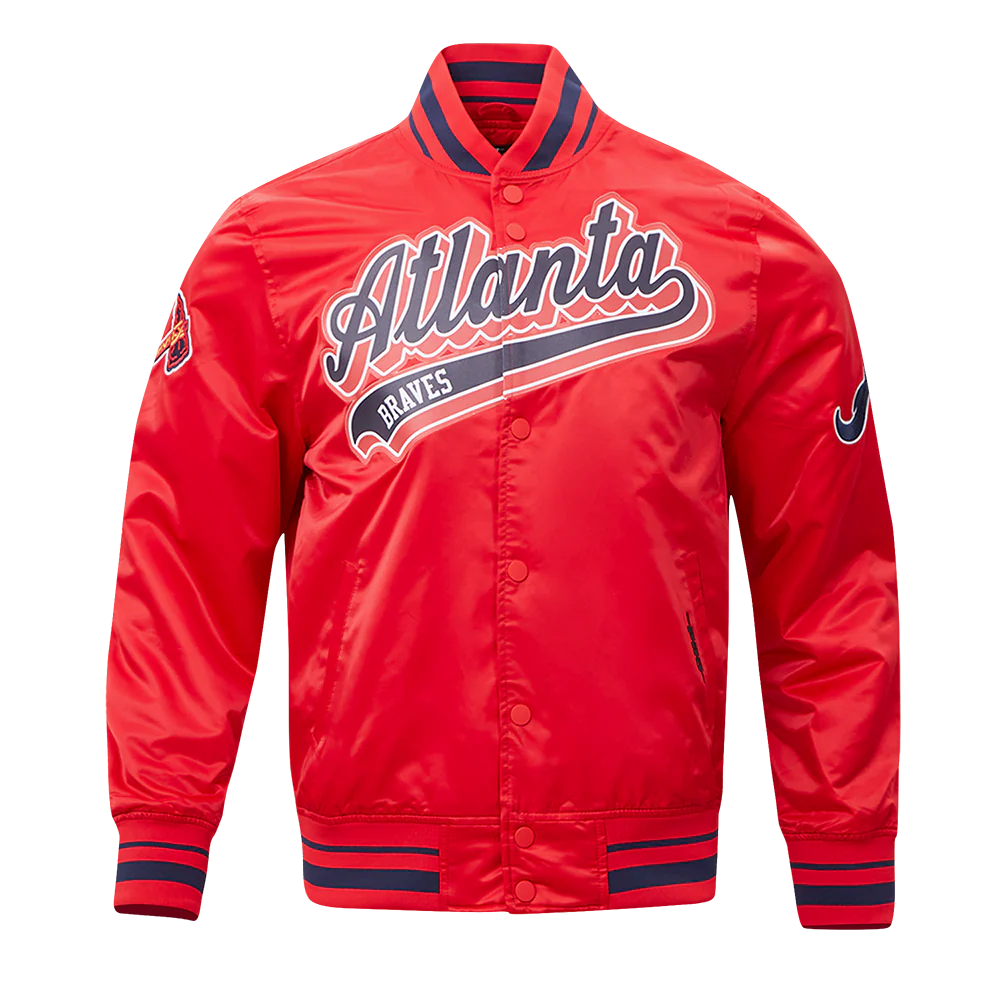 MLB ATLANTA BRAVES SCRIPT TAIL MEN'S SATIN JACKET (RED/MIDNIGHT NAVY/RED)