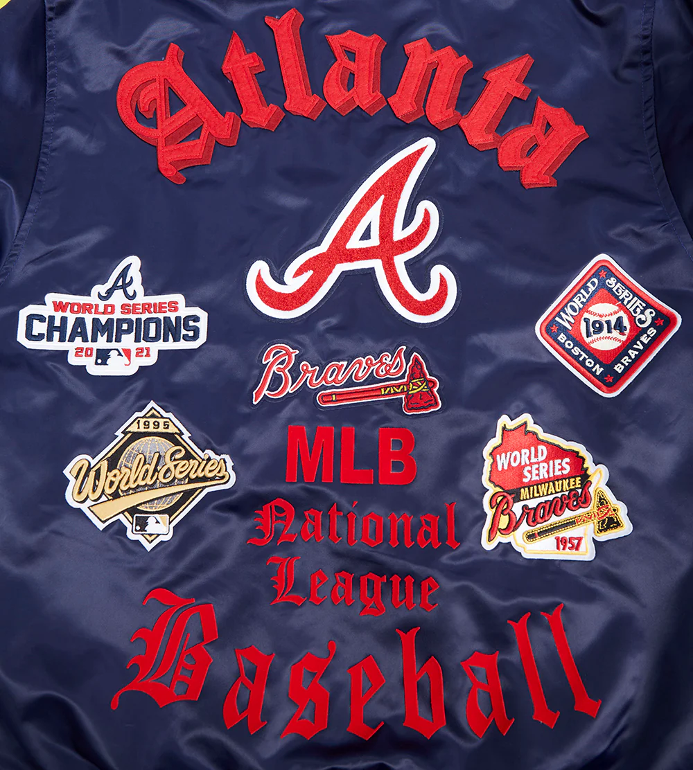 MLB ATLANTA BRAVES OLD ENGLISH MEN'S RIB SATIN JACKET (MIDNIGHT NAVY/RED/MIDNIGHT NAVY) - Image 5