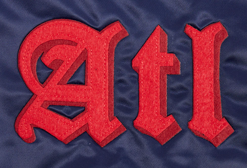 MLB ATLANTA BRAVES OLD ENGLISH MEN'S RIB SATIN JACKET (MIDNIGHT NAVY/RED/MIDNIGHT NAVY) - Image 7