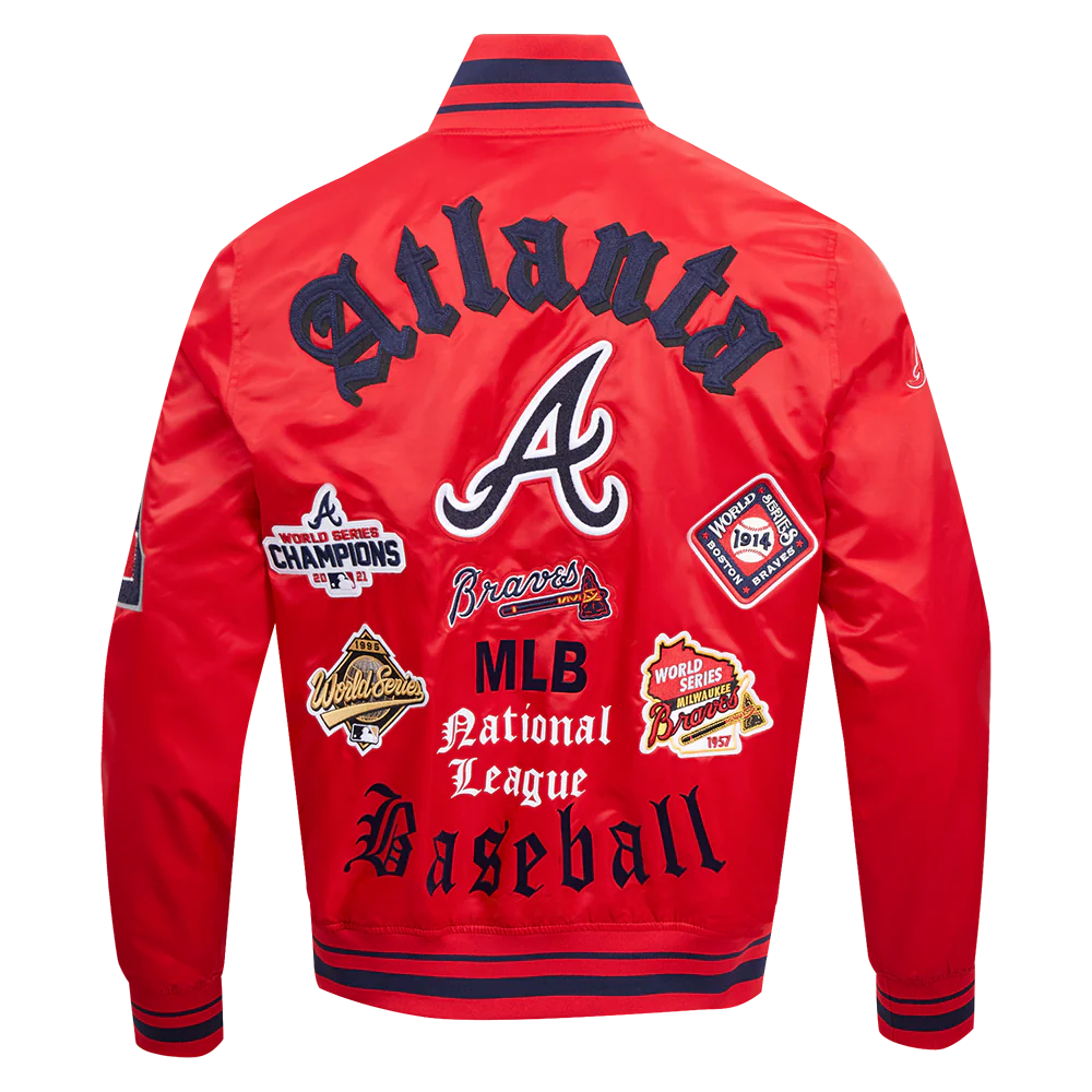 MLB ATLANTA BRAVES OLD ENGLISH MEN'S RIB SATIN JACKET (RED/MIDNIGHT NAVY/RED) - Image 3