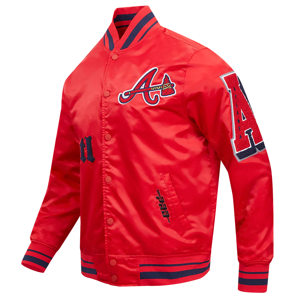 MLB ATLANTA BRAVES OLD ENGLISH MEN'S RIB SATIN JACKET (RED/MIDNIGHT NAVY/RED) - Image 4