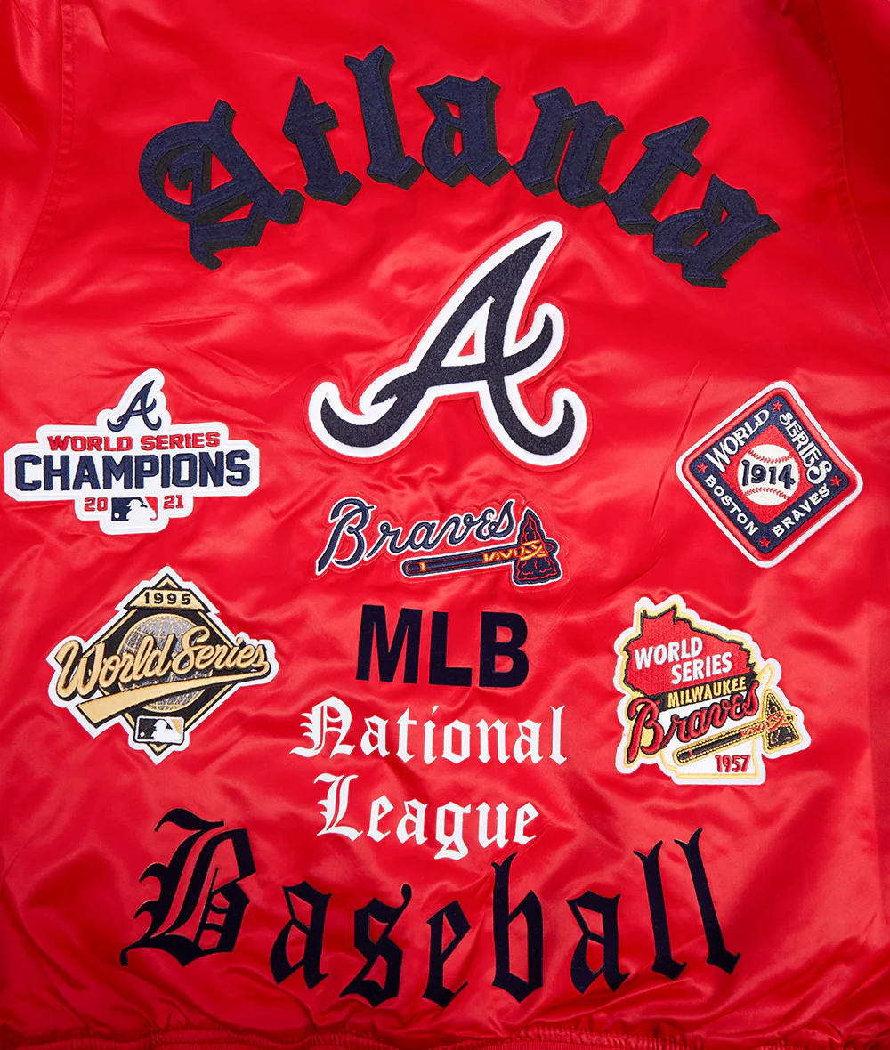 MLB ATLANTA BRAVES OLD ENGLISH MEN'S RIB SATIN JACKET (RED/MIDNIGHT NAVY/RED) - Image 6