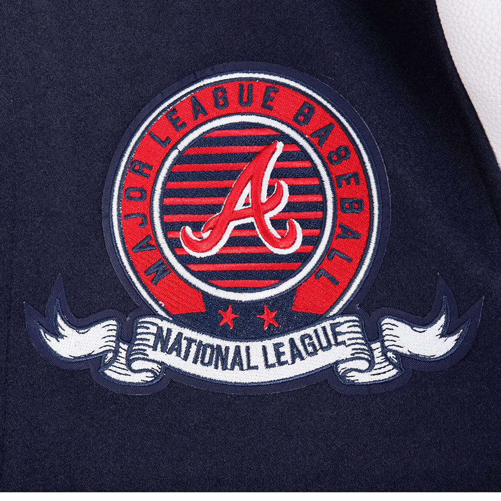 MLB ATLANTA BRAVES TEAM BADGE MEN'S RIB WOOL VARSITY JACKET (MIDNIGHT NAVY/RED/MIDNIGHT NAVY) - Image 8