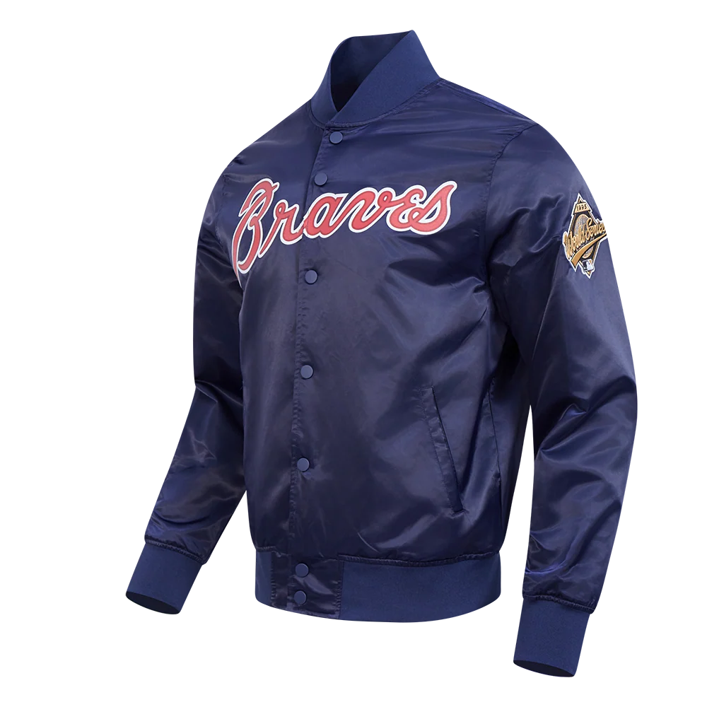 MLB ATLANTA BRAVES BIG LOGO WORLD SERIES MEN'S SATIN JACKET (MIDNIGHT NAVY) - Image 2