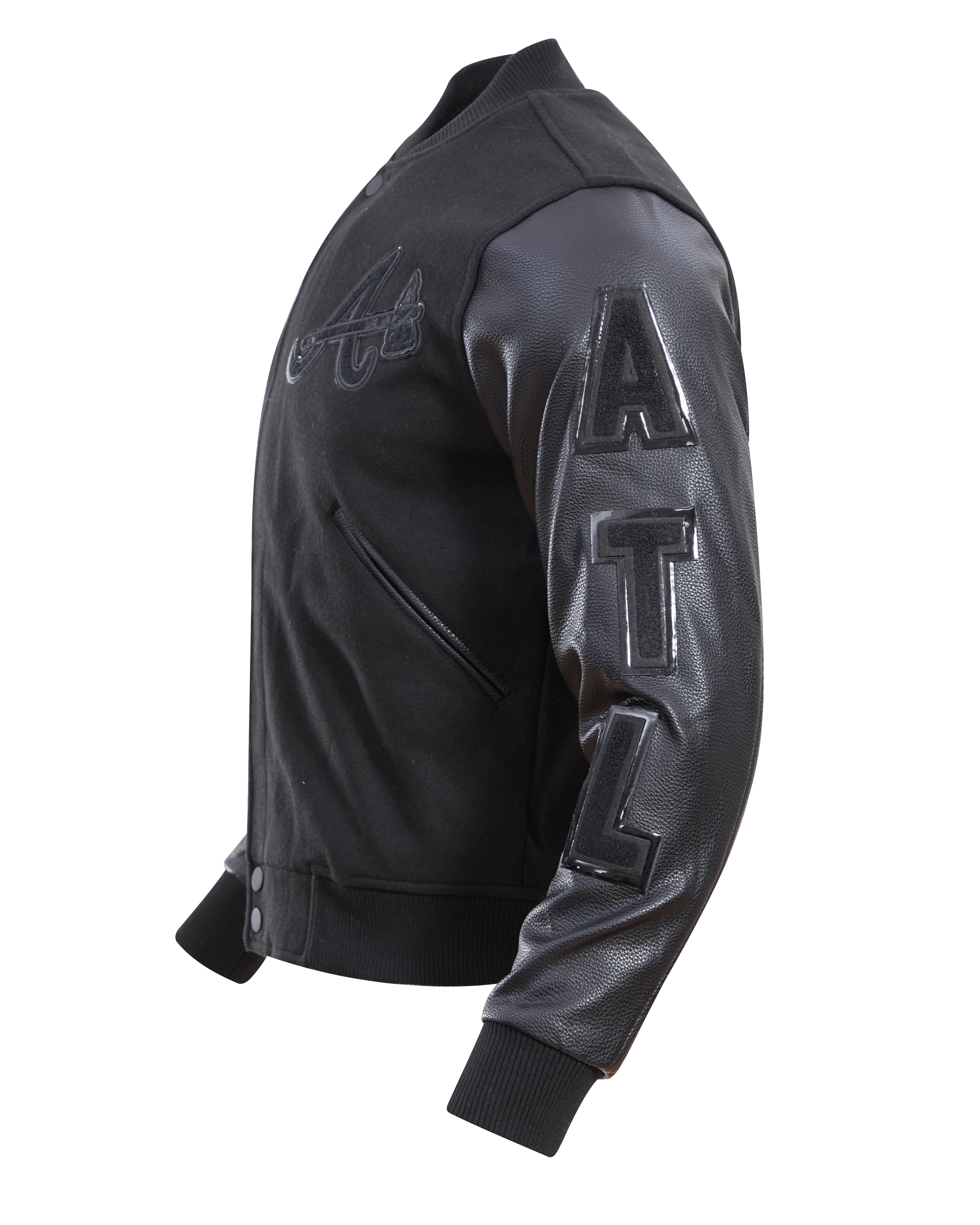 MLB ATLANTA BRAVES TRIPLE BLACK MEN'S VARSITY JACKET (BLACK) - Image 2