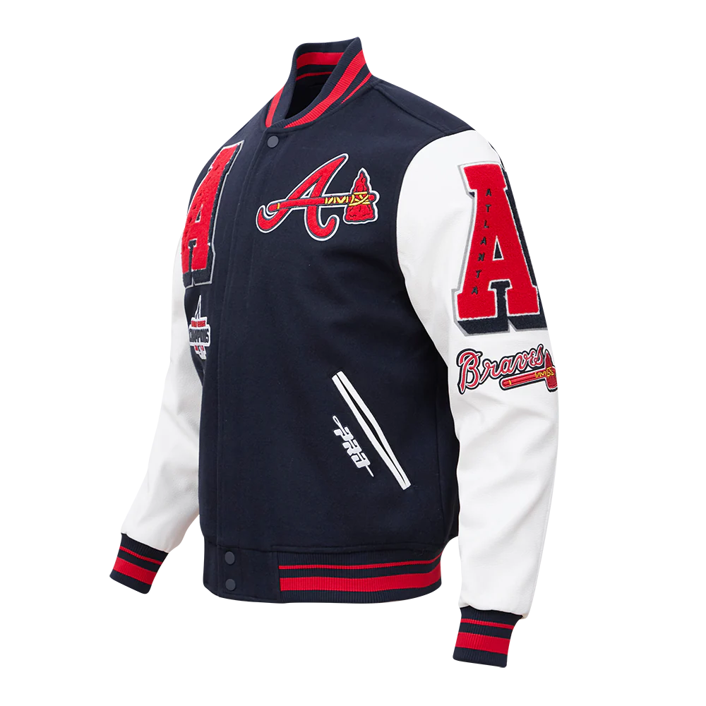 MLB ATLANTA BRAVES MASHUP MEN'S RIB WOOL VARSITY JACKET (MIDNIGHT NAVY/RED/MIDNIGHT NAVY) - Image 2