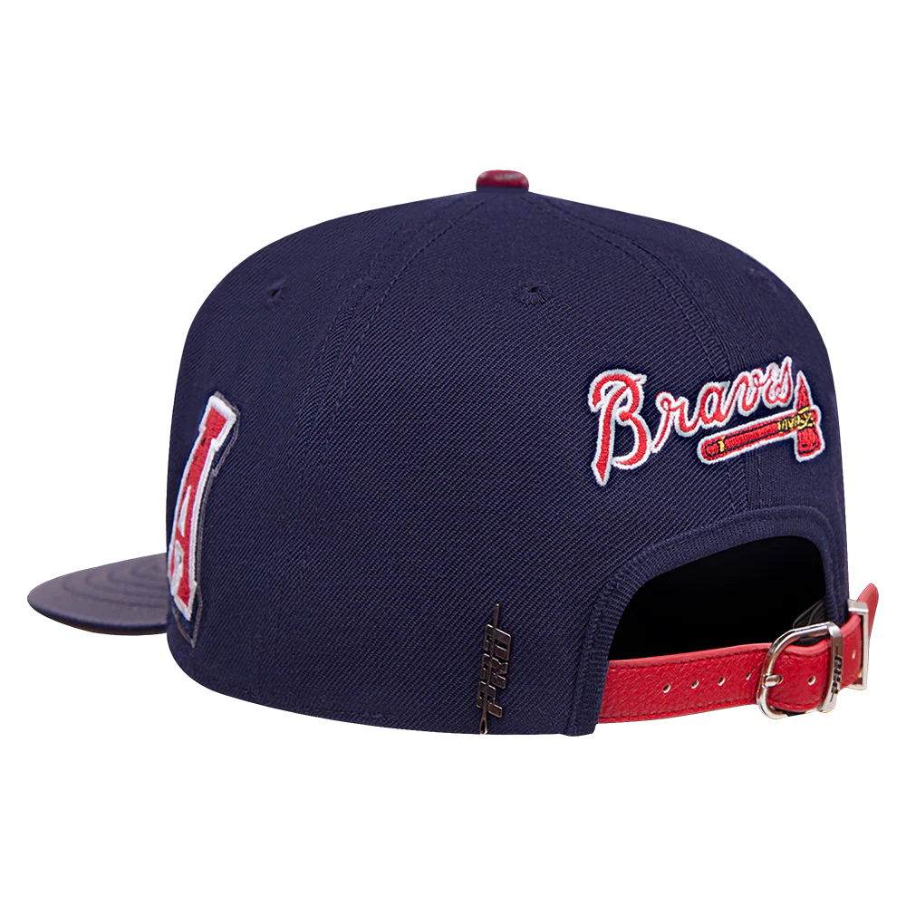 MLB ATLANTA BRAVES OLD ENGLISH UNISEX 6 PANEL LEATHER STRAPBACK (MIDNIGHT NAVY) - Image 4