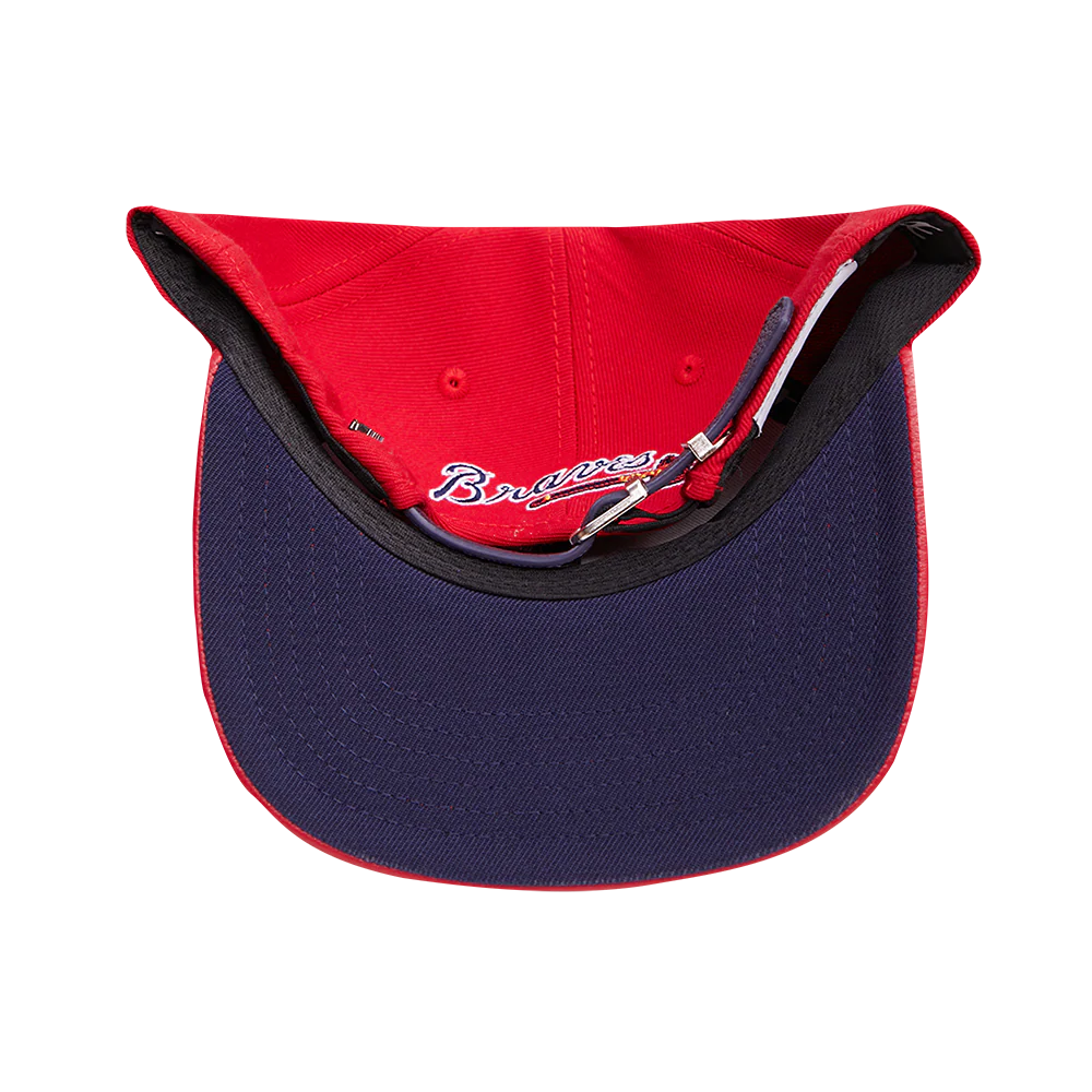 MLB ATLANTA BRAVES OLD ENGLISH UNISEX 6 PANEL LEATHER STRAPBACK (RED) - Image 7