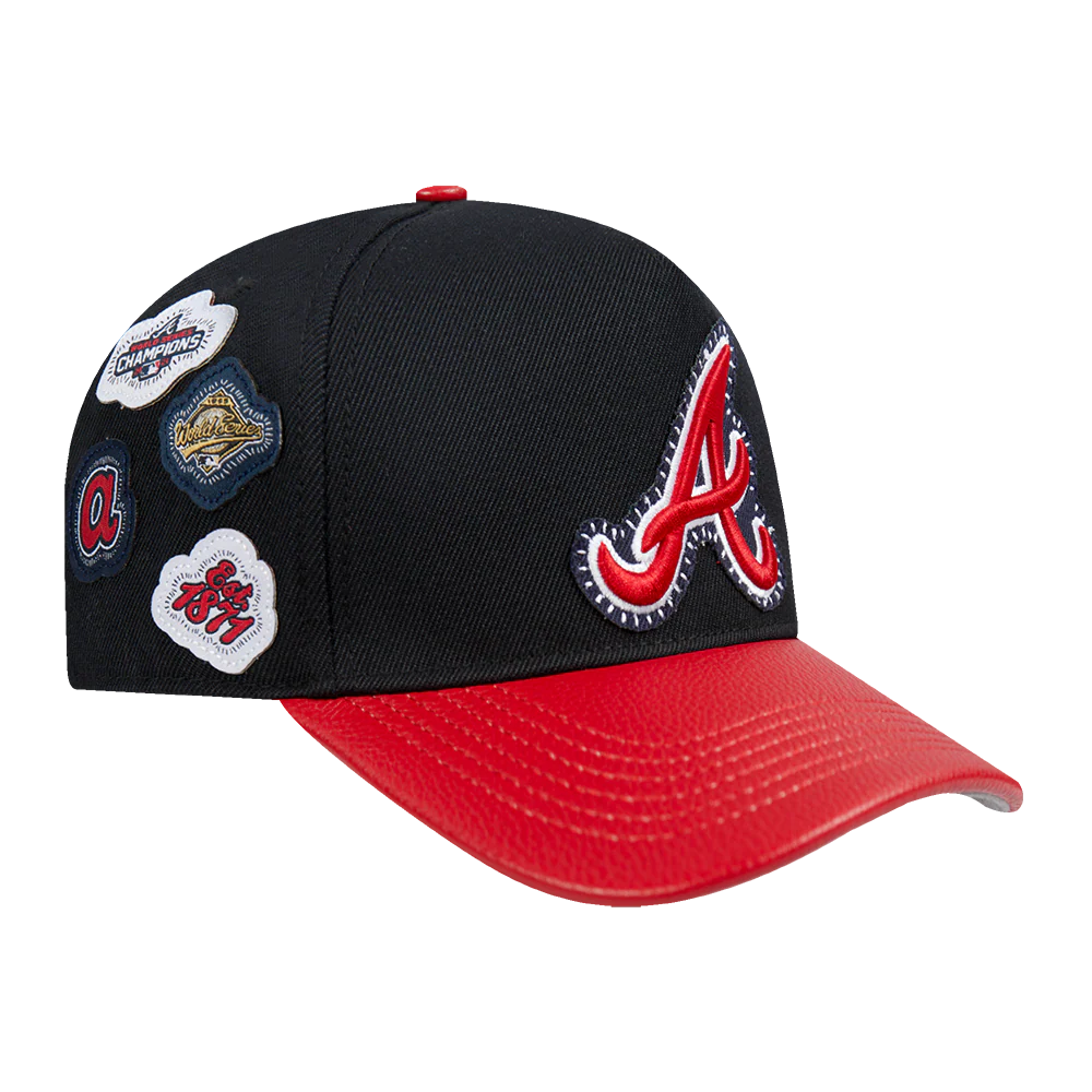 MLB ATLANTA BRAVES DIY PICK STITCH LEATHER PINCH FRONT STRAPBACK (BLACK) - Image 5