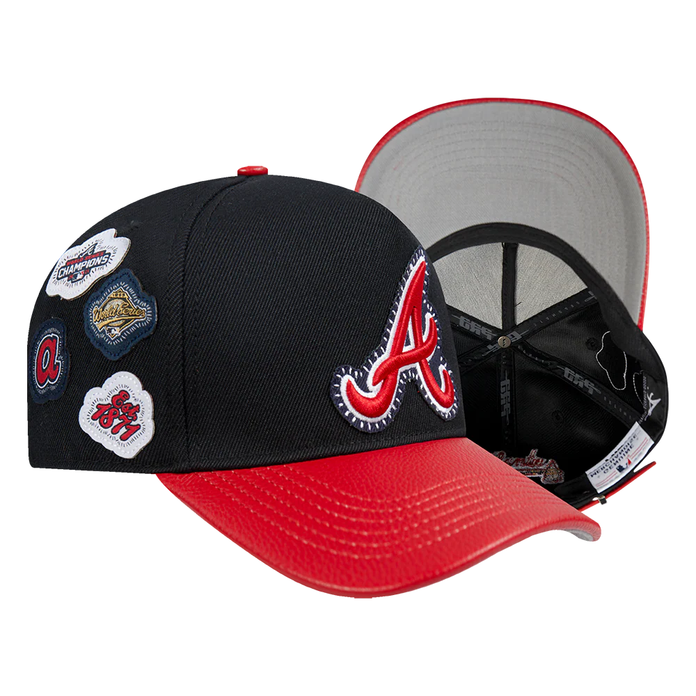 MLB ATLANTA BRAVES DIY PICK STITCH LEATHER PINCH FRONT STRAPBACK (BLACK) - Image 7