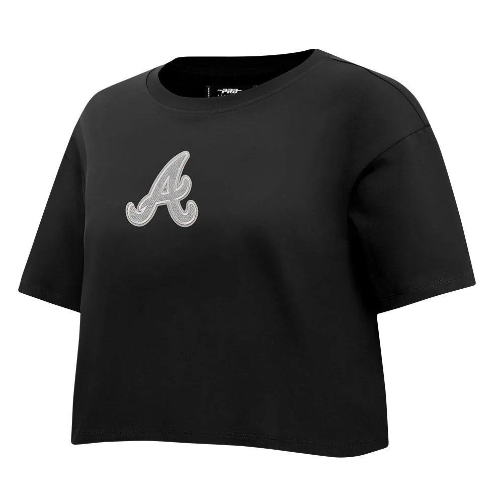 MLB ATLANTA BRAVES REVERSE FRENCH TERRY WOMEN'S SINGLE JERSEY BOXY TOP (BLACK) - Image 6