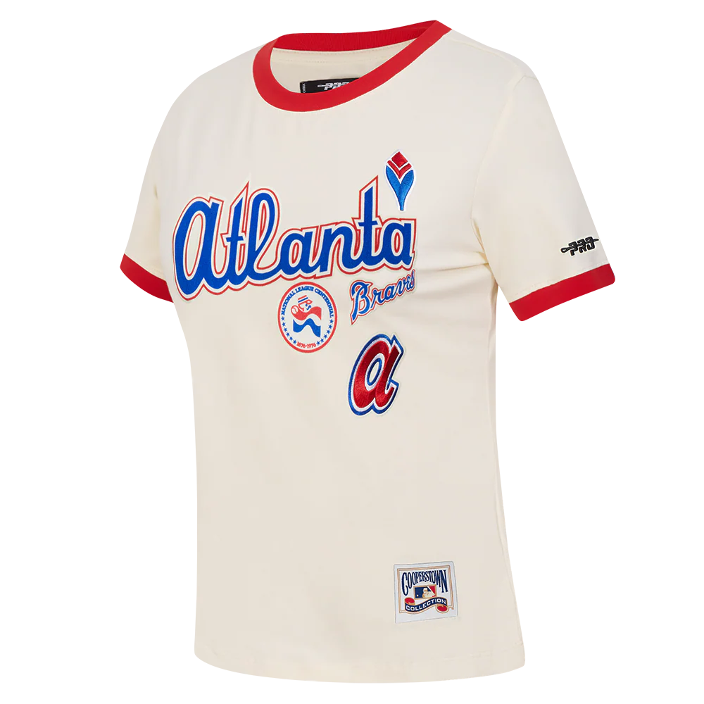 MLB ATLANTA BRAVES RETRO CASCADE WOMEN'S RINGER TOP (EGGSHELL/ RED) - Image 2