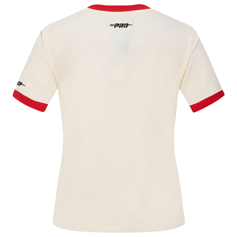 MLB ATLANTA BRAVES RETRO CASCADE WOMEN'S RINGER TOP (EGGSHELL/ RED) - Image 3