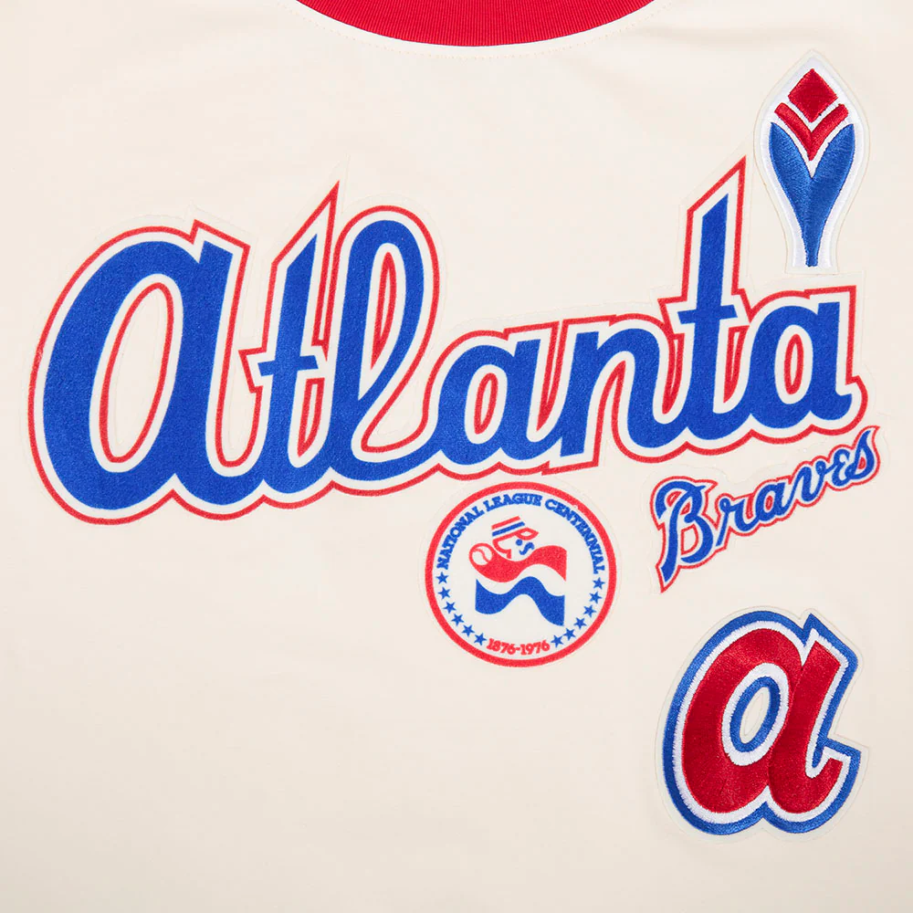MLB ATLANTA BRAVES RETRO CASCADE WOMEN'S RINGER TOP (EGGSHELL/ RED) - Image 5