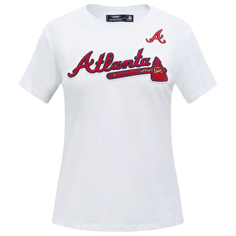 MLB ATLANTA BRAVES CLASSIC SHORT SLEEVE WOMEN'S SINGLE JERSEY SLIM FIT TOP (WHITE)