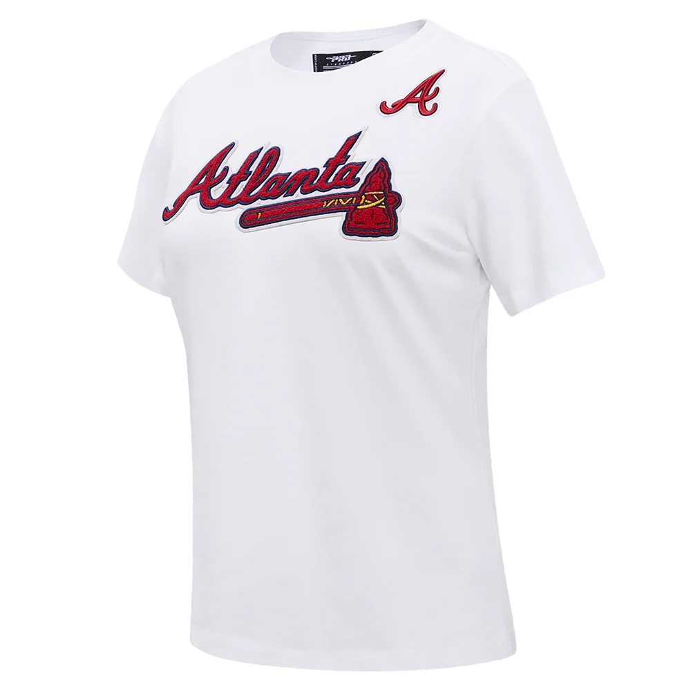 MLB ATLANTA BRAVES CLASSIC SHORT SLEEVE WOMEN'S SINGLE JERSEY SLIM FIT TOP (WHITE) - Image 2