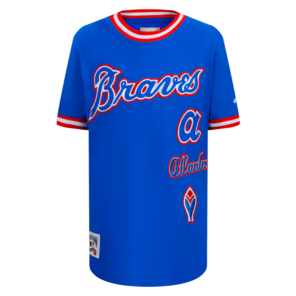 MLB ATLANTA BRAVES RETRO CLASSIC BIG BOYS SHORT SLEEVE STRIPED RIB TOP (ROYAL BLUE/RED)