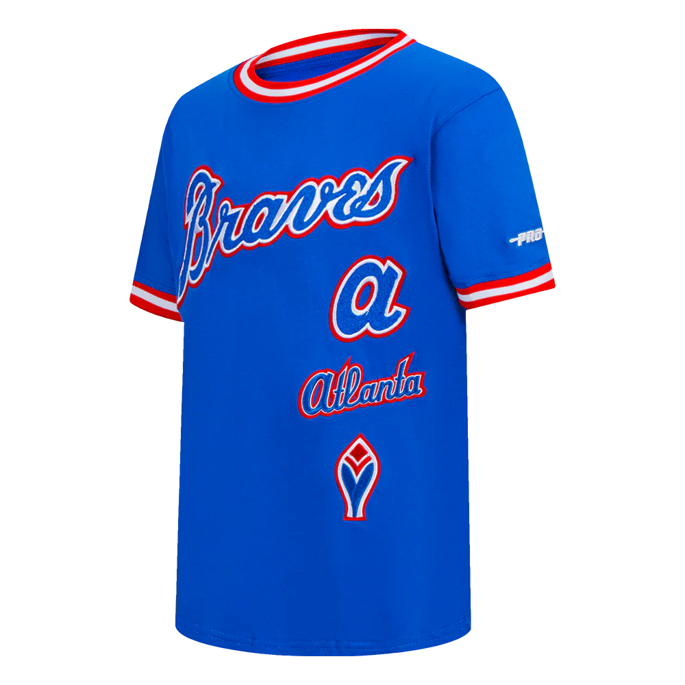 MLB ATLANTA BRAVES RETRO CLASSIC BIG BOYS SHORT SLEEVE STRIPED RIB TOP (ROYAL BLUE/RED) - Image 2