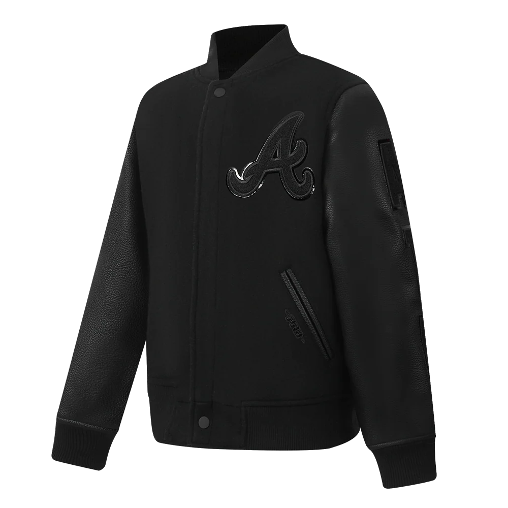 MLB ATLANTA BRAVES TRIPLE BLACK BIG BOYS WOOL VARSITY JACKET (JET BLACK) - Image 2