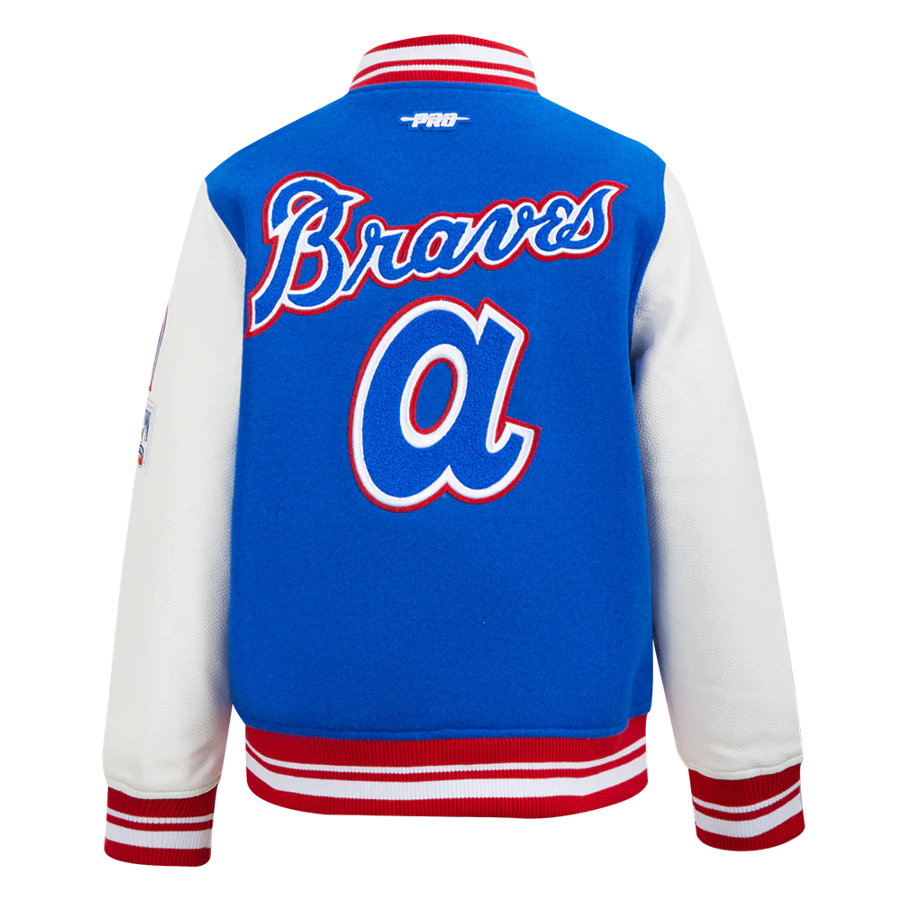 MLB ATLANTA BRAVES RETRO CLASSIC BIG BOYS RIB WOOL VARSITY JACKET (ROYAL BLUE/RED) - Image 3