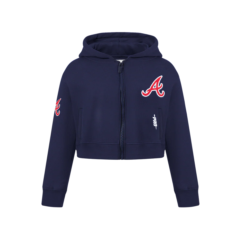 MLB ATLANTA BRAVES CLASSIC BIG GIRLS FLEECE FZ HOODIE (MIDNIGHT NAVY)