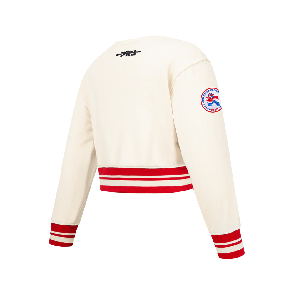 MLB ATLANTA BRAVES RETRO CLASSIC BIG GIRLS RIB FLEECE CREWNECK (EGGSHELL/ RED) - Image 4