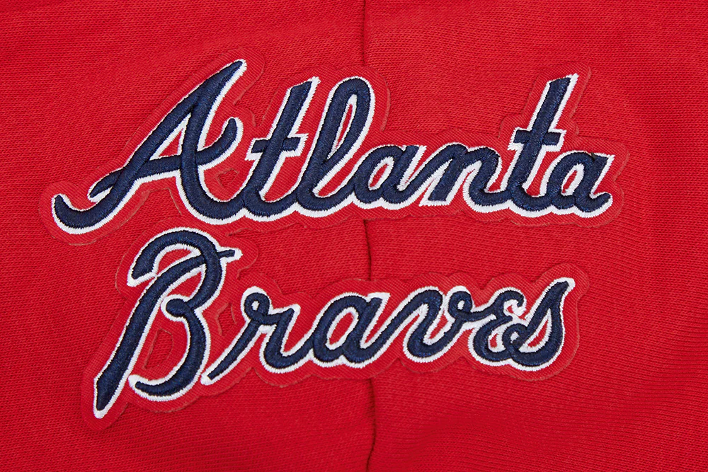 MLB ATLANTA BRAVES SCRIPT TAIL WOMEN'S RIB FLEECE CROPPED PULLOVER HOODIE (RED) - Image 6