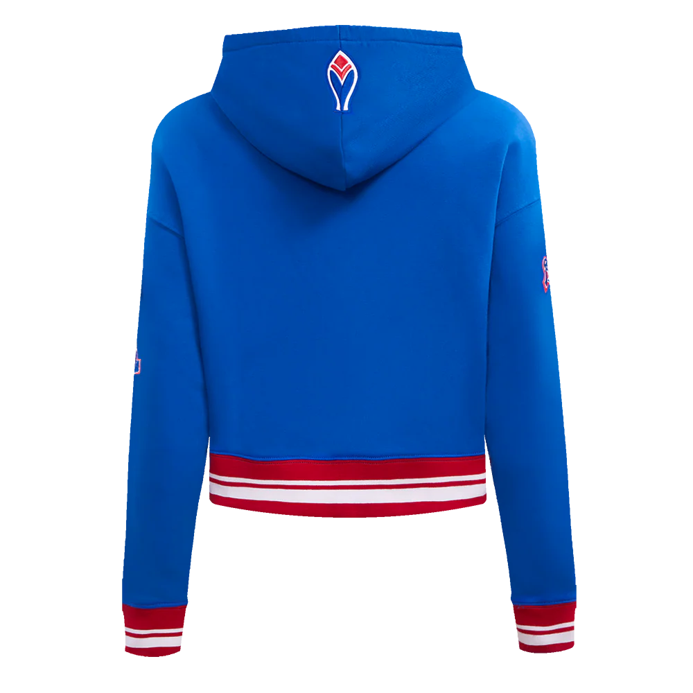 MLB ATLANTA BRAVES RETRO CLASSIC WOMEN'S RIB CROPPED PULLOVER HOODIE (ROYAL BLUE/RED) - Image 4