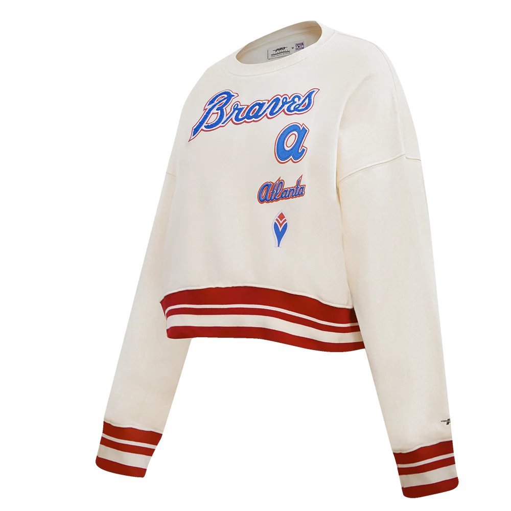 MLB ATLANTA BRAVES RETRO CLASSIC WOMEN'S RIB FLEECE CREWNECK (EGGSHELL/ RED) - Image 2
