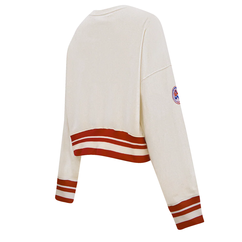 MLB ATLANTA BRAVES RETRO CLASSIC WOMEN'S RIB FLEECE CREWNECK (EGGSHELL/ RED) - Image 3