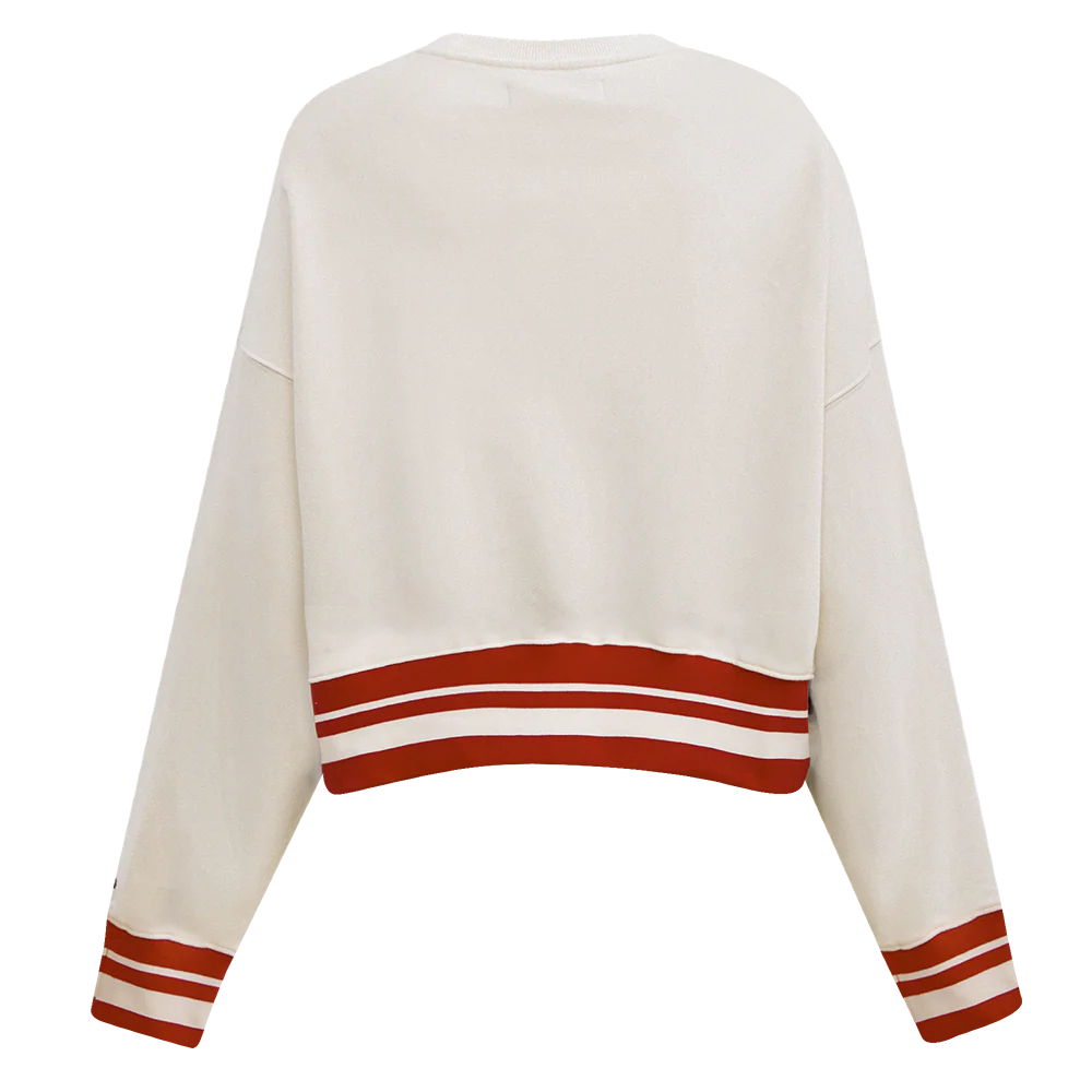 MLB ATLANTA BRAVES RETRO CLASSIC WOMEN'S RIB FLEECE CREWNECK (EGGSHELL/ RED) - Image 4