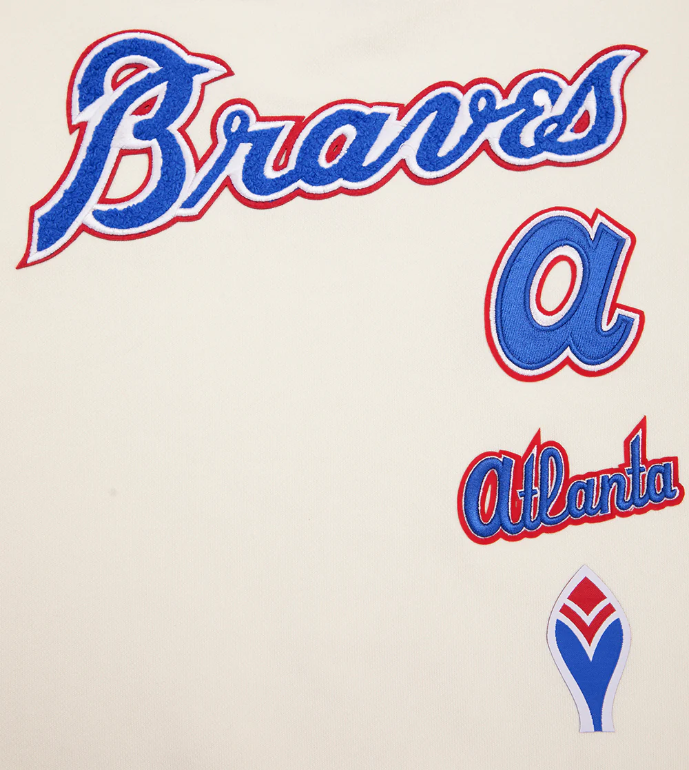 MLB ATLANTA BRAVES RETRO CLASSIC WOMEN'S RIB FLEECE CREWNECK (EGGSHELL/ RED) - Image 6
