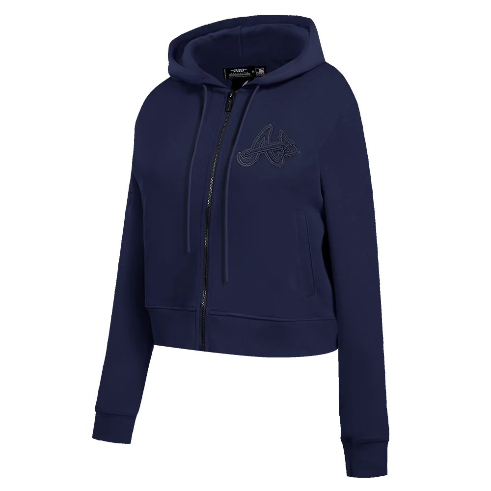 MLB ATLANTA BRAVES TRIPLE TONAL WOMEN'S DOUBLE KNIT FULL ZIP HOODIE (MIDNIGHT NAVY) - Image 2