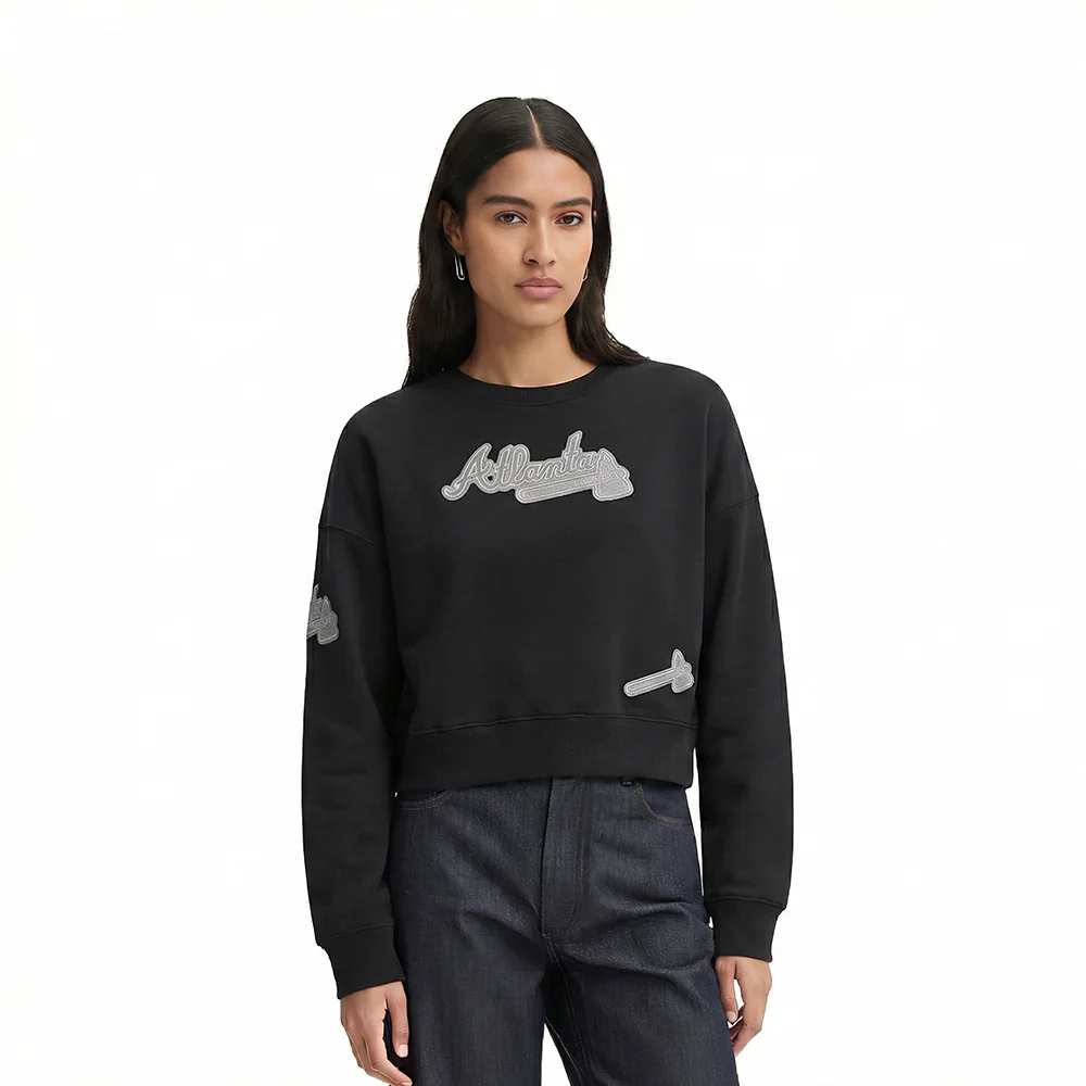 MLB ATLANTA BRAVES REVERSE FRENCH TERRY WOMEN'S FLEECE CREWNECK (BLACK)